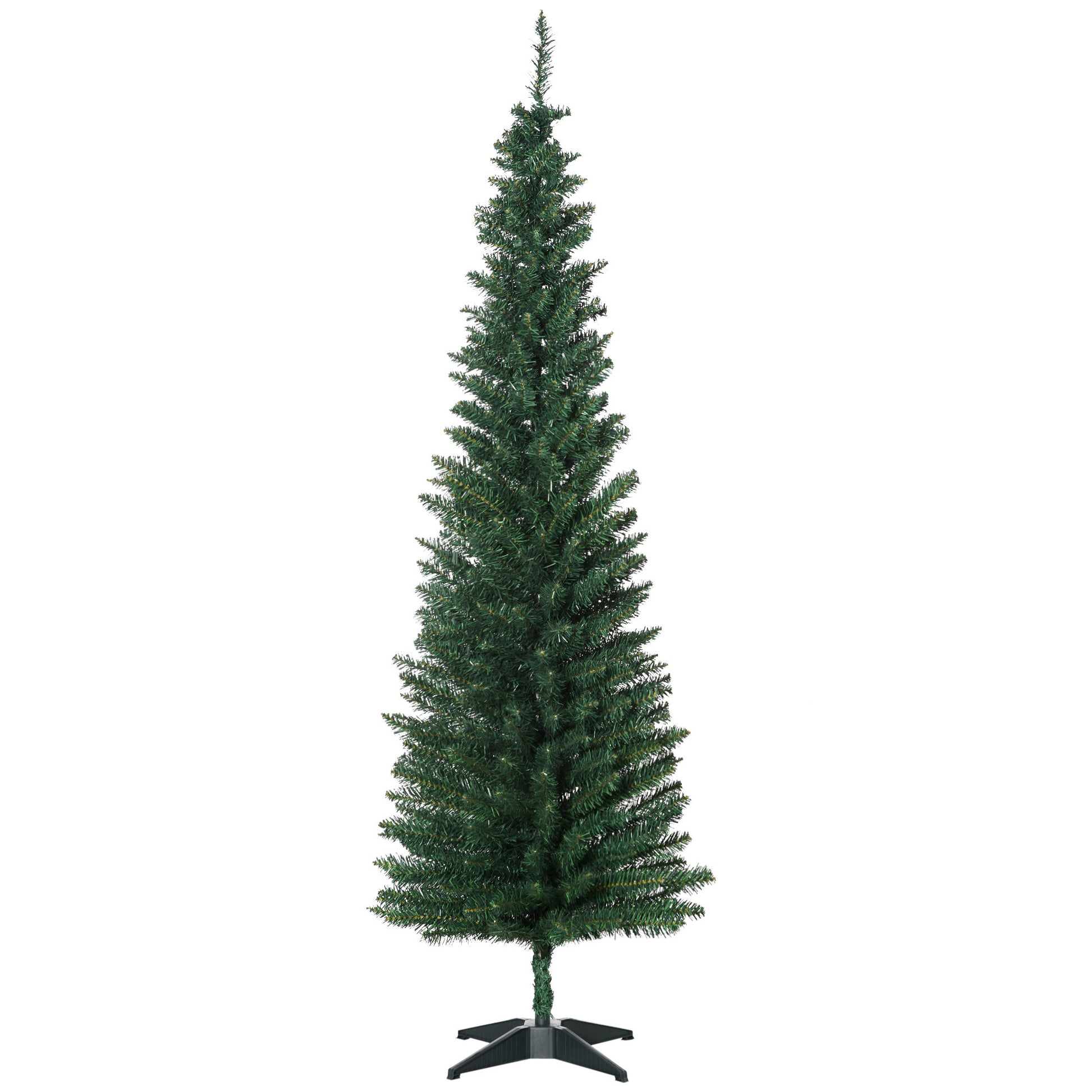 Photo of HOMCOM 6ft Unlit Artificial Christmas Tree, Pencil Slim Xmas Tree with Solid Stand and Realistic Branches, Green in Green colour on a white background