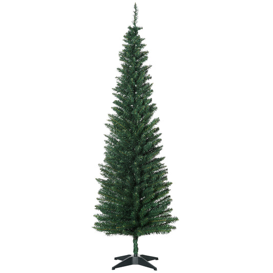 Photo of HOMCOM 6ft Unlit Artificial Christmas Tree, Pencil Slim Xmas Tree with Solid Stand and Realistic Branches, Green in Green colour on a white background