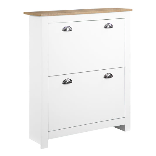Photo of HOMCOM 2 Drawer Shoe Cabinet Modern Narrow Shoe Cupboard Hallway Wooden Storage Organiser with Flip Doors Adjustable Shelf for 6-12 Pairs, White in White colour on a white background