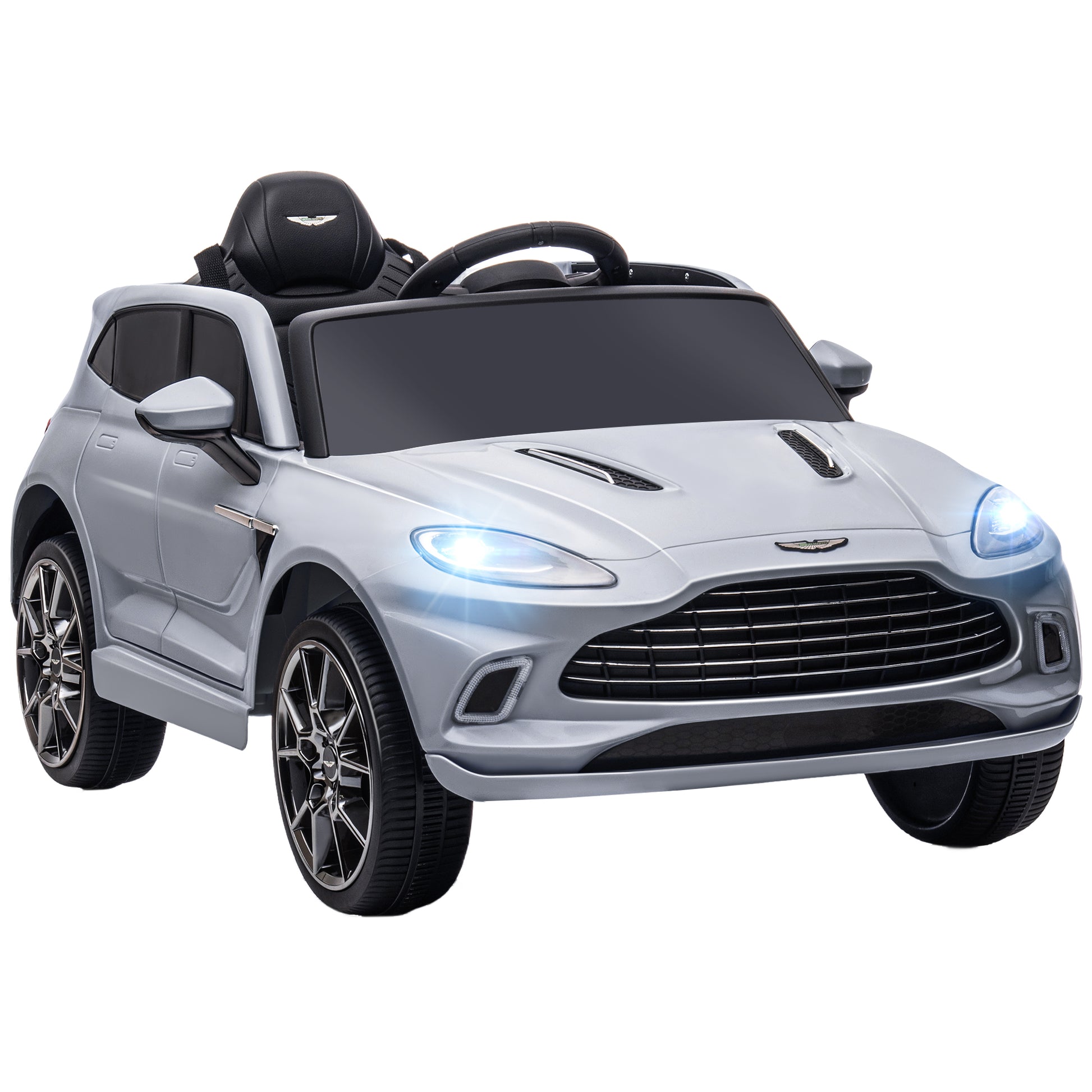 Photo of AIYAPLAY Aston Martin DBX Licensed Battery Powered Kids Electric Car, 12V Kids Ride on Car w/ Lights, Music Horn, Grey in Grey colour on a white background