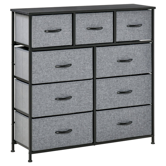 Photo of HOMCOM Nine Drawer Fabric Dresser - Grey in Grey colour on a white background