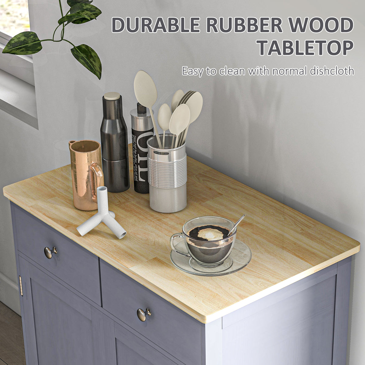 Grey sideboard with a durable rubberwood top
