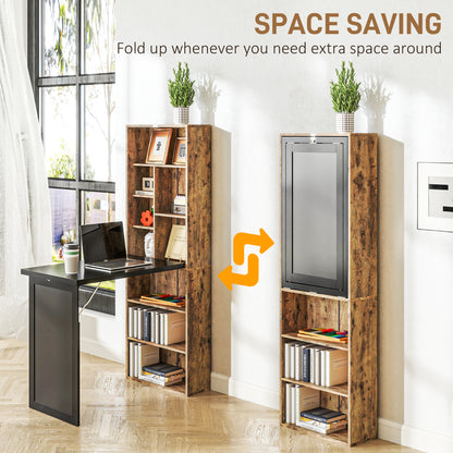 Folding desk shown open and folded into a compact shelving unit