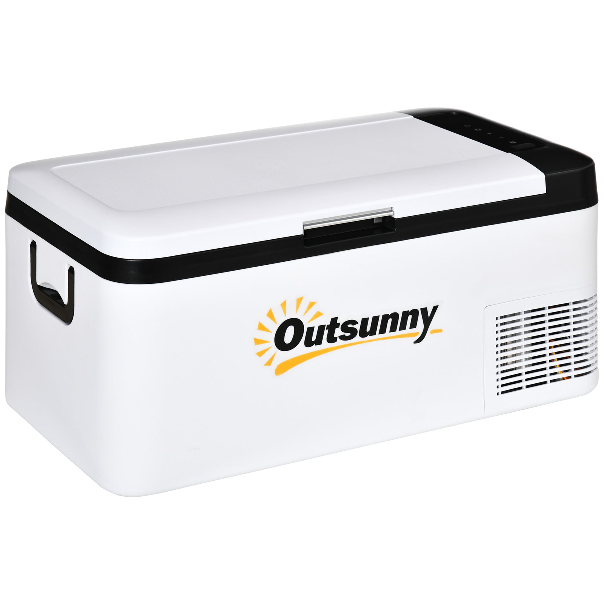 Photo of Outsunny 12V Car Refrigerator w/ LED Light & Foldable Handles, 18L Portable Compressor Cooler, Fridge Freezer with 12/24V DC and 110-240V AC for Campervan RV Boat Travel in Travel colour on a white background