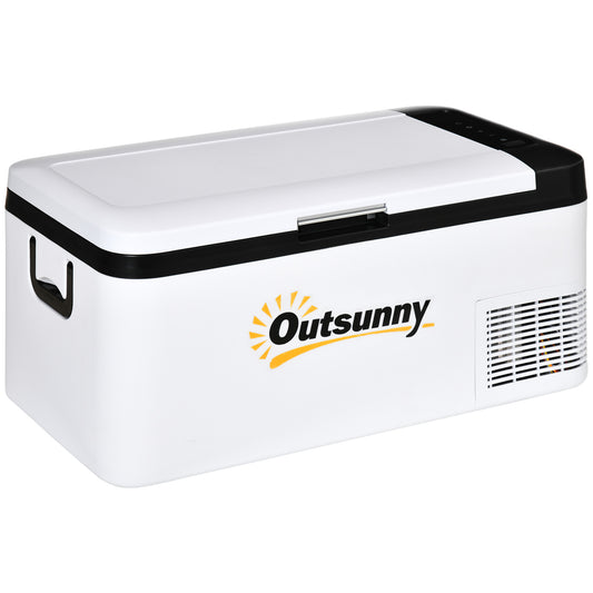 Photo of Outsunny 12V Car Refrigerator w/ LED Light & Foldable Handles, 18L Portable Compressor Cooler, Fridge Freezer with 12/24V DC and 110-240V AC for Campervan RV Boat Travel in Travel colour on a white background