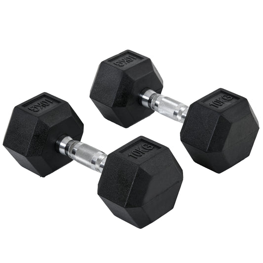 Photo of HOMCOM 2x10kg Hex Dumbbells Set Rubber Dumbbells Weight Lifting Equipment Fitness Home Gym in Gym colour on a white background