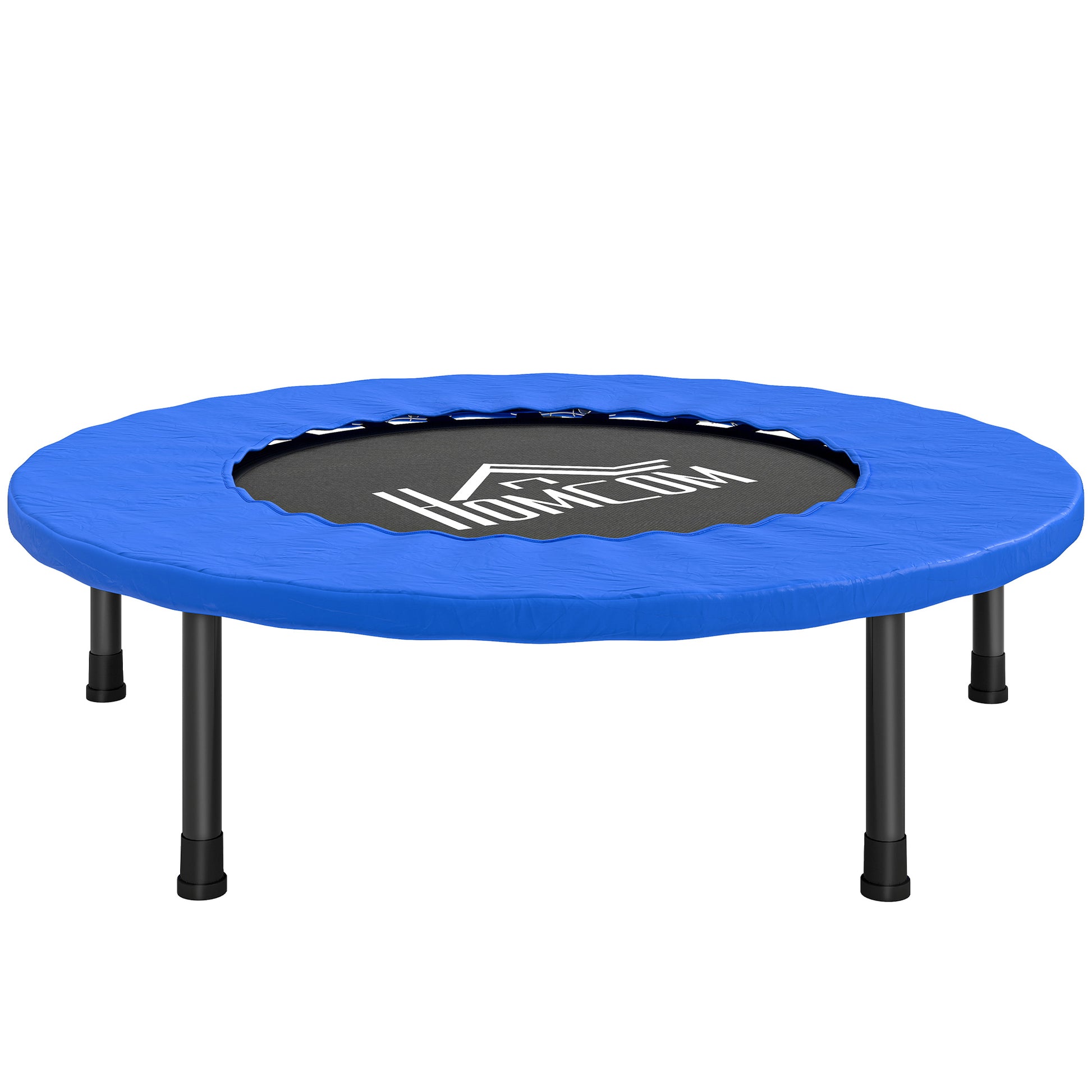 Photo of HOMCOM 32" Mini Fitness Trampoline Home Gym Yoga Exercise Rebounder Indoor Outdoor Jumper with Safety Pad, Support Up to 100 KG, Blue and Black in Black colour on a white background