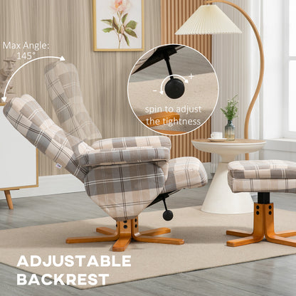 HOMCOM plaid recliner tilted back to show its adjustable reclining position