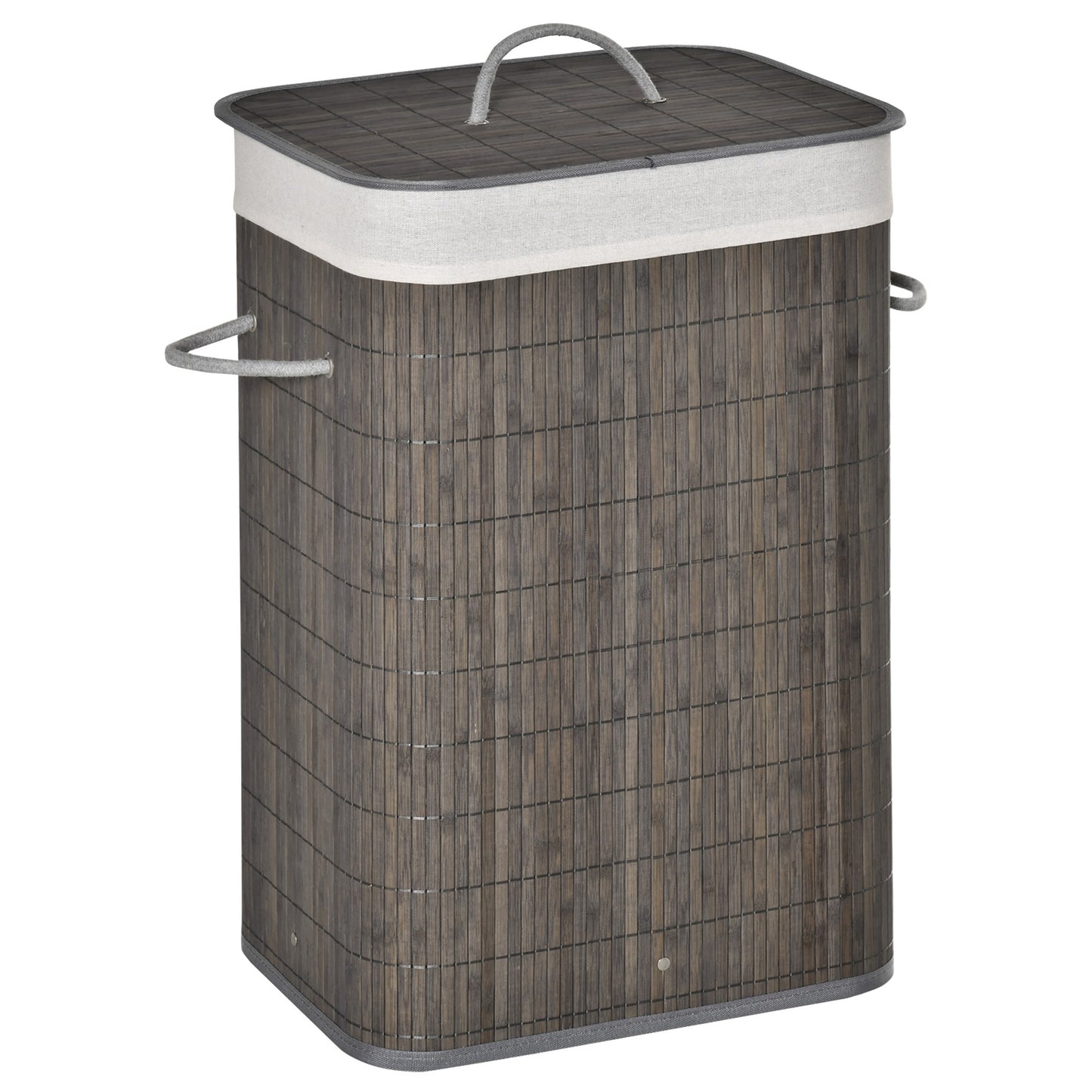 Photo of HOMCOM Laundry Basket with Flip Lid and String Handles, Collapsible Hamper Removable Lining Board Base Foldable Water-Resistant Dirty Clothes Storage, Grey in Grey colour on a white background