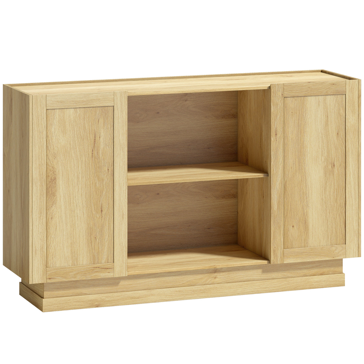 Photo of HOMCOM Sideboard Buffet Cabinet, 133 cm Storage Cabinet with 2 Open Shelves, 2 Cupboards and Soft Close Doors, Natural in Natural colour on a white background