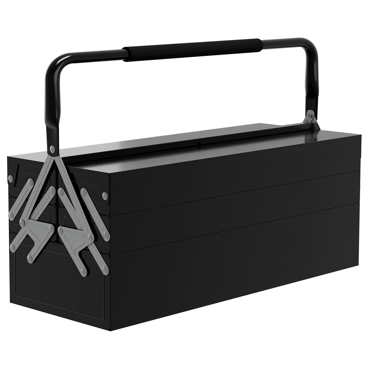 Photo of DURHAND 3 Tier Metal Toolbox, 5 Tray Professional Portable Tool Box with Carry Handle for Workshop, 56cmx20cmx34cm, Black in Black colour on a white background