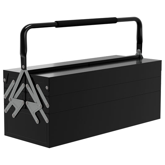 Photo of DURHAND 3 Tier Metal Toolbox, 5 Tray Professional Portable Tool Box with Carry Handle for Workshop, 56cmx20cmx34cm, Black in Black colour on a white background