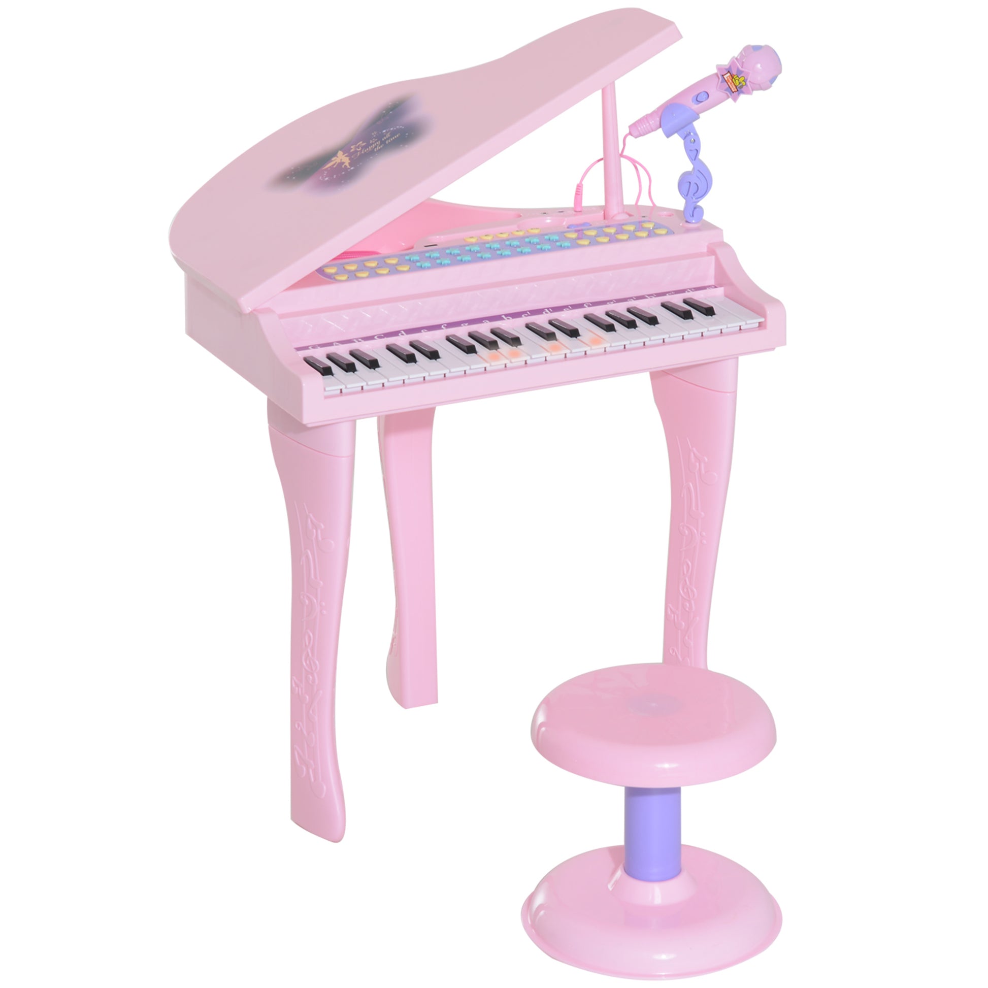 Photo of HOMCOM 37 Keys Kids Mini Electronic Keyboard Children Grand Piano with Stool Microphone Light Musical Instrument Educational Game Toy Set (Pink) in (Pink) colour on a white background
