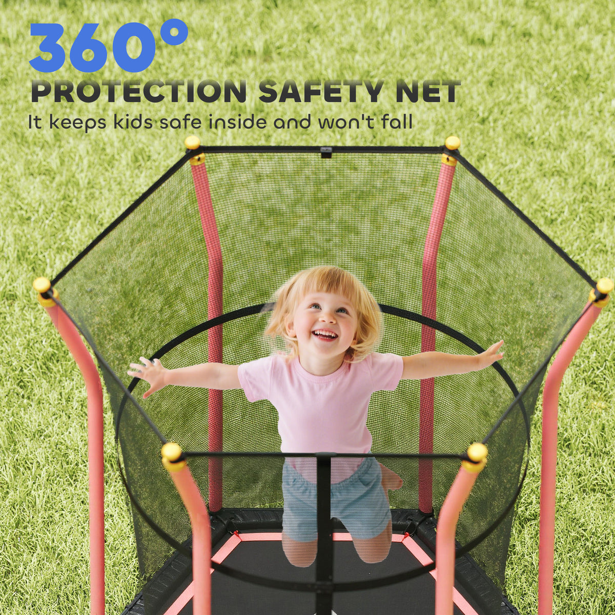HOMCOM Kids Trampoline Mini Bouncer with Enclosure Safety Net For Ages 3-10 Years - Red