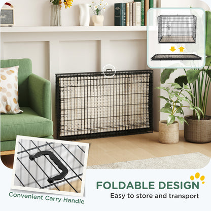 PawHut folded black wire dog crate with carry handle and removable tray