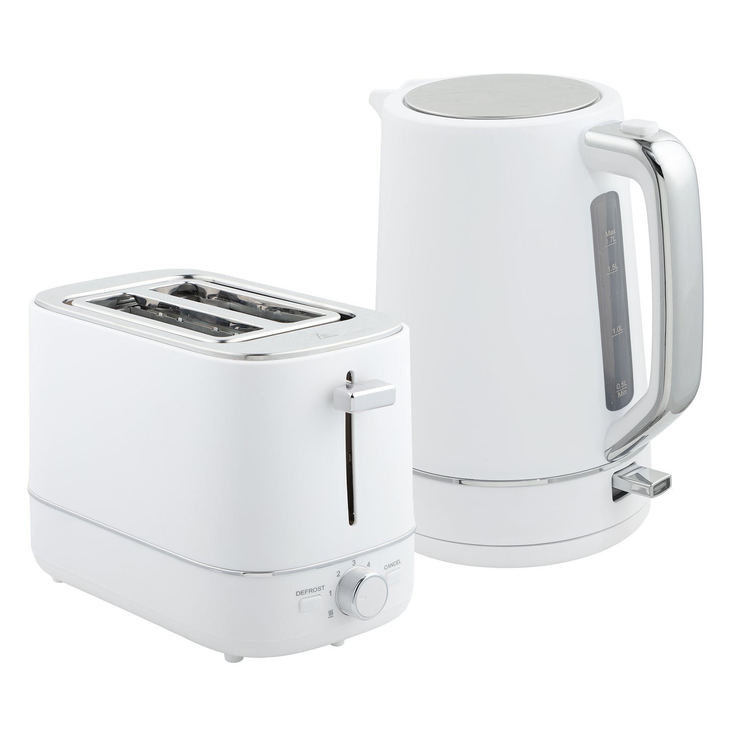 Photo of HOMCOM Kettle and Toaster Set, 1.7L 3000W Fast Boil Kettle & 2 Slice Toaster Kitchen Set with 6 Level Browning Controls, Defrost, Reheat, White in White colour on a white background