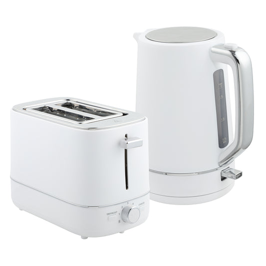 Photo of HOMCOM Kettle and Toaster Set, 1.7L 3000W Fast Boil Kettle & 2 Slice Toaster Kitchen Set with 6 Level Browning Controls, Defrost, Reheat, White in White colour on a white background