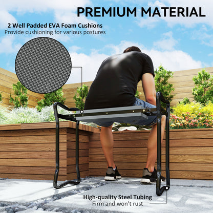 Outsunny garden kneeler seat with padded platform and steel frame, shown in use