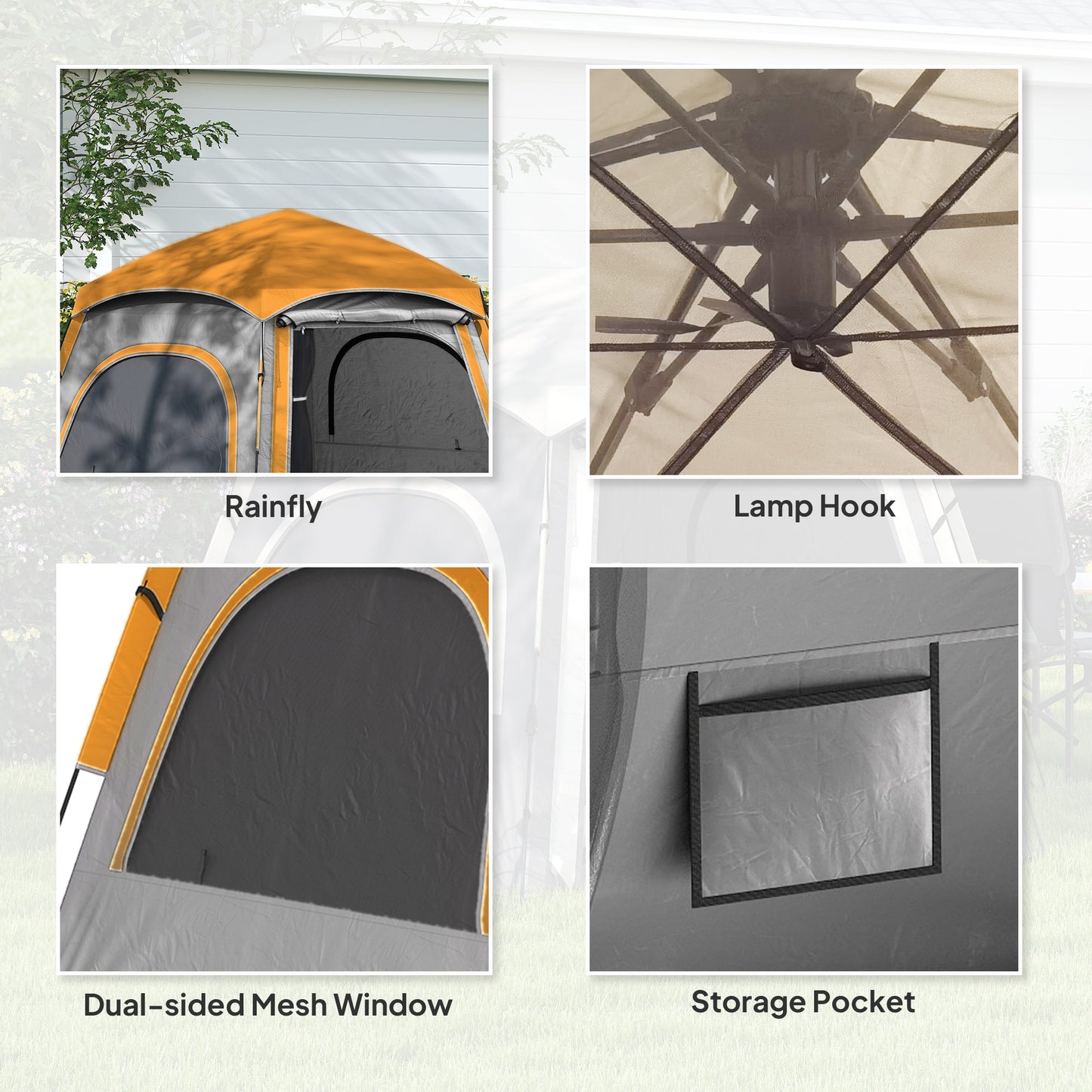Outsunny Instant Pop Up Camping Tent, 2/3/4 Person Easy Setup Dome Family Tent with Vestibule, Rainfly, 4 Mesh Windows & 2 Doors, Hexagonal Design, Waterproof & UV Protected, Light Grey