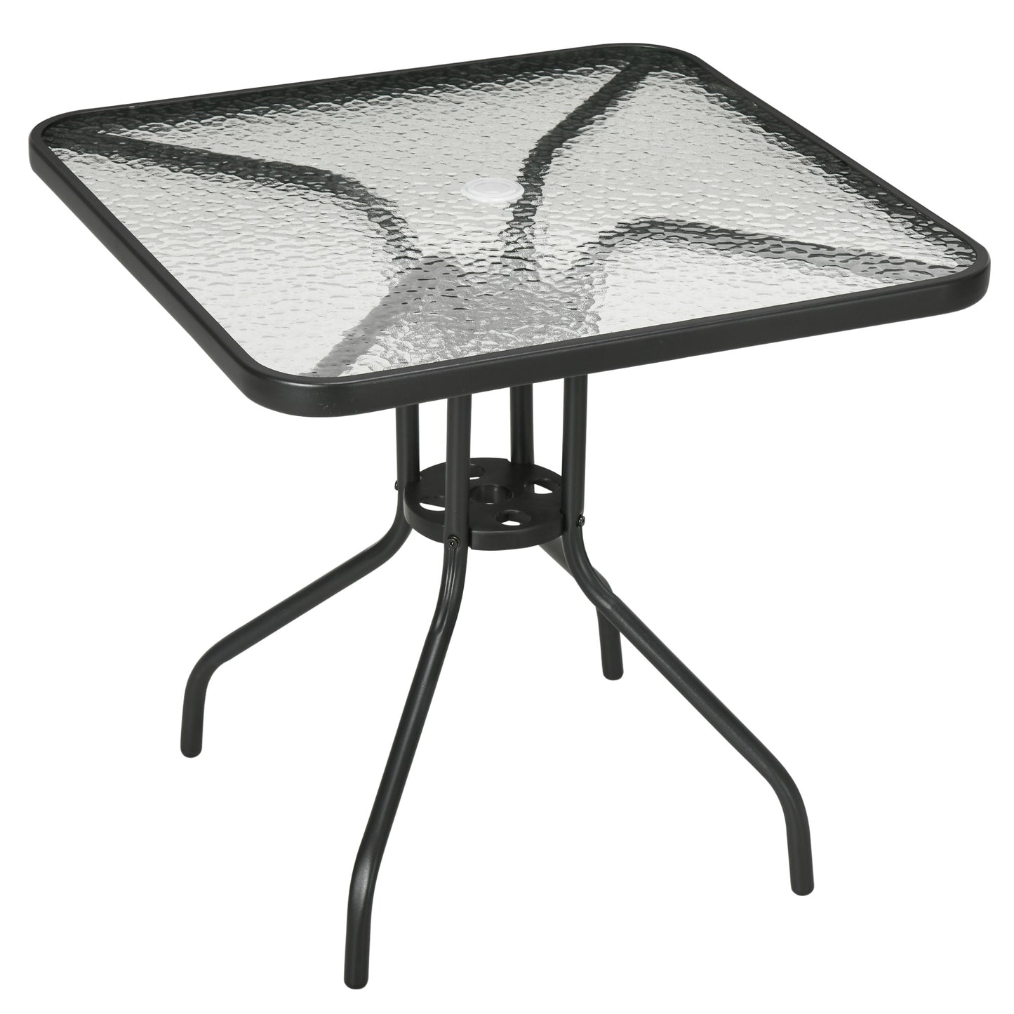 Photo of Outsunny Square Garden Dining Table with Tempered Glass Top & Umbrella Hole, 76 x 76 cm in cm colour on a white background