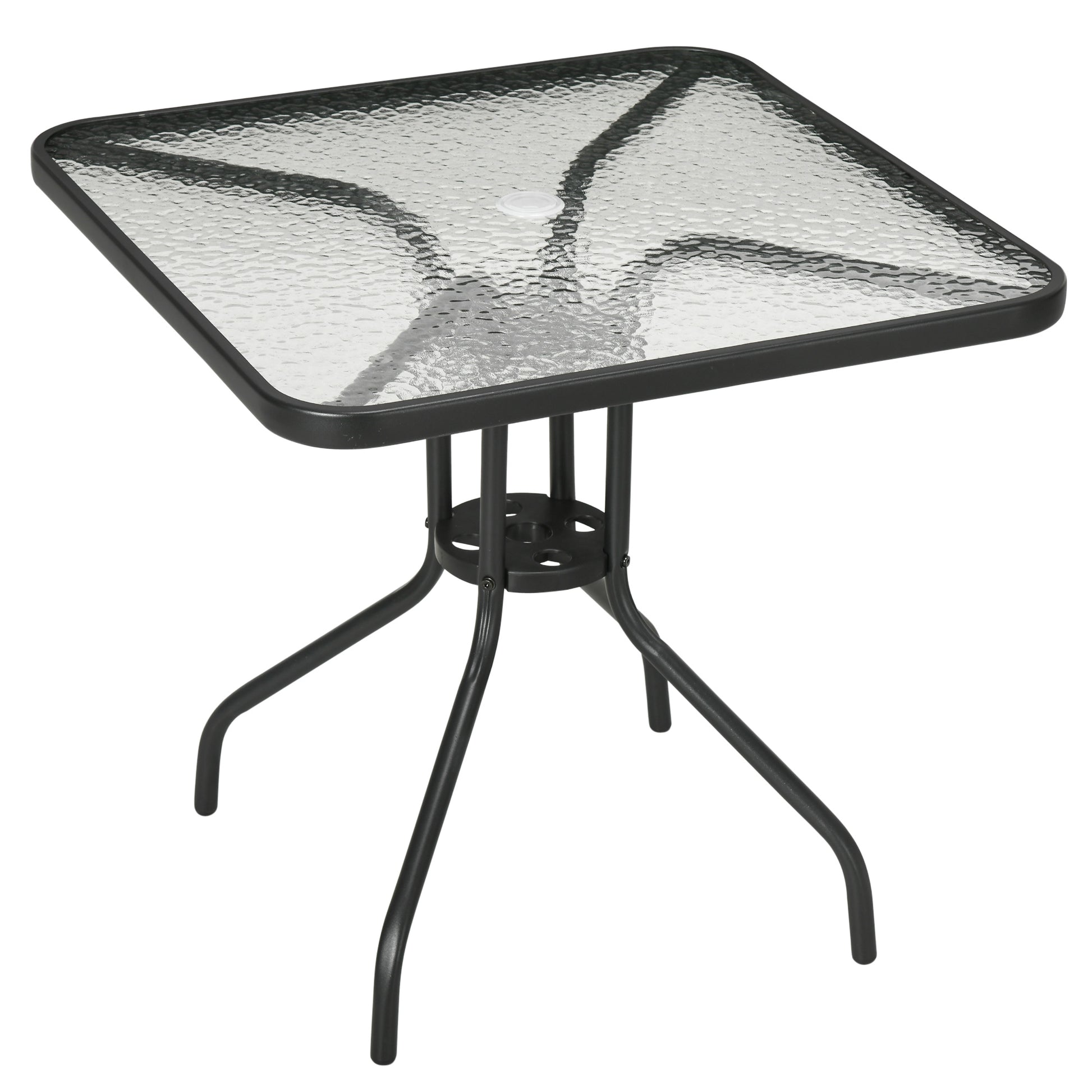 Photo of Outsunny Square Garden Dining Table with Tempered Glass Top & Umbrella Hole, 76 x 76 cm in cm colour on a white background