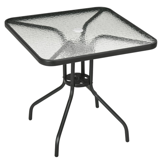 Photo of Outsunny Square Garden Dining Table with Tempered Glass Top & Umbrella Hole, 76 x 76 cm in cm colour on a white background