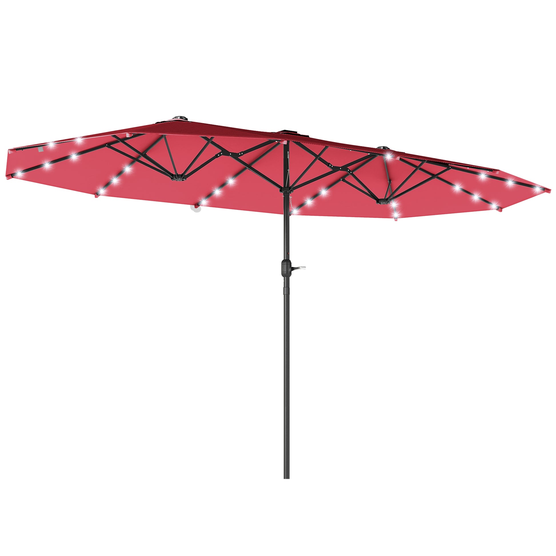 Photo of Outsunny 4.4m Double-Sided Sun Umbrella Patio Parasol LED Solar Lights Red in Red colour on a white background