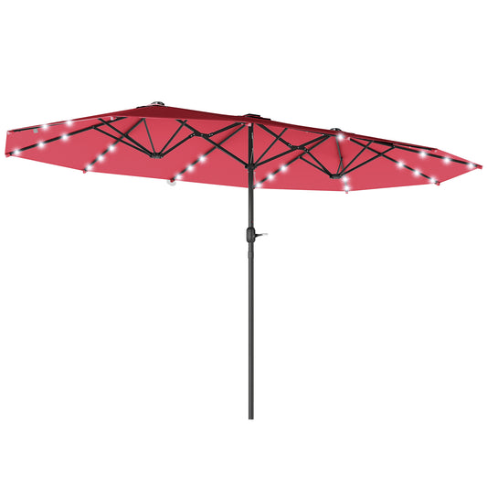 Photo of Outsunny 4.4m Double-Sided Sun Umbrella Patio Parasol LED Solar Lights Red in Red colour on a white background