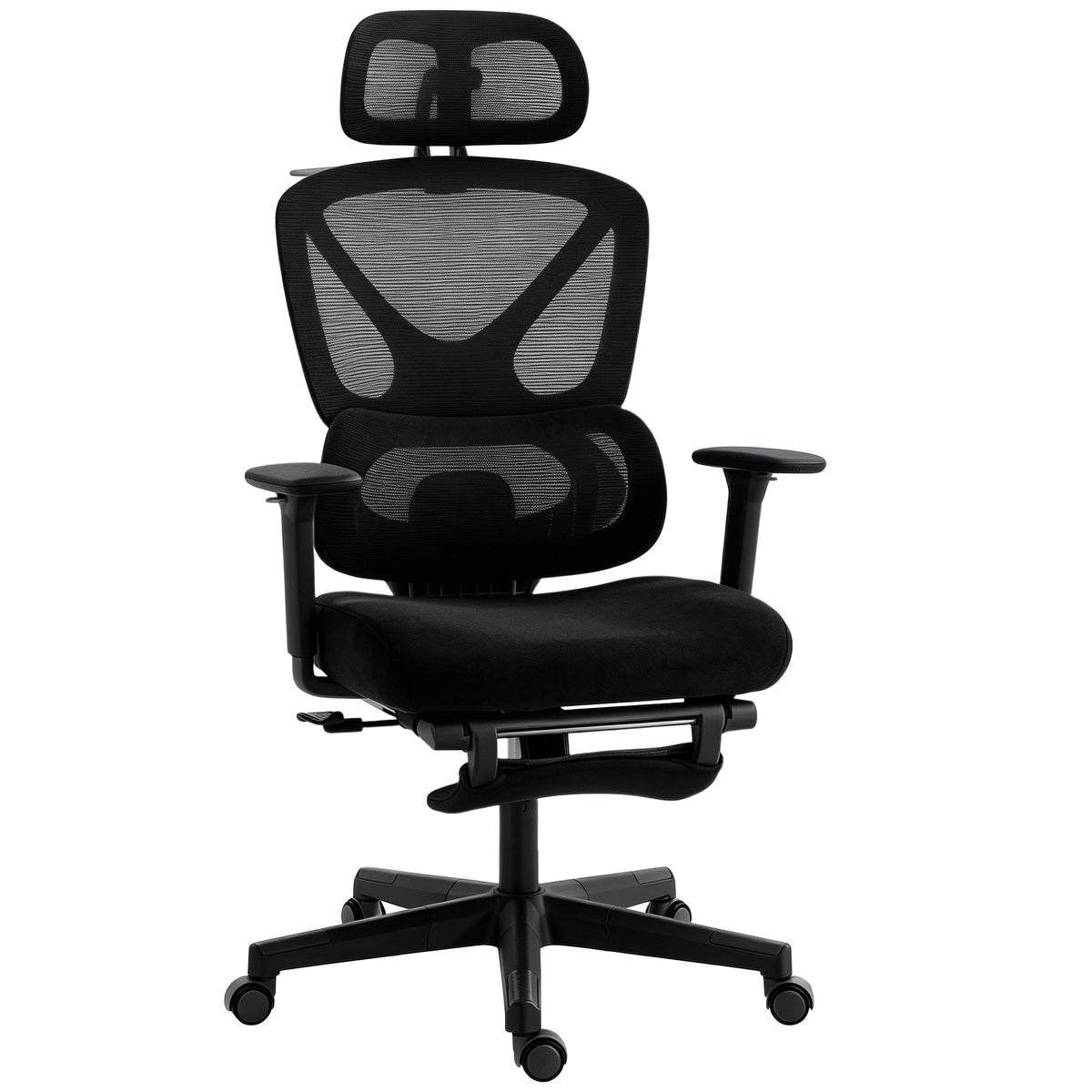 Photo of HOMCOM Mesh Desk Chair with 3D Armrests, Ergonomic Office Chair with Rotatable Headrest, Black in Black colour on a white background