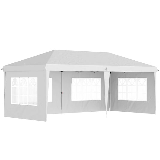Photo of Outsunny 3 x 6m Pop Up Gazebo, Height Adjustable Marquee Party Tent with Sidewalls and Storage Bag, White in White colour on a white background