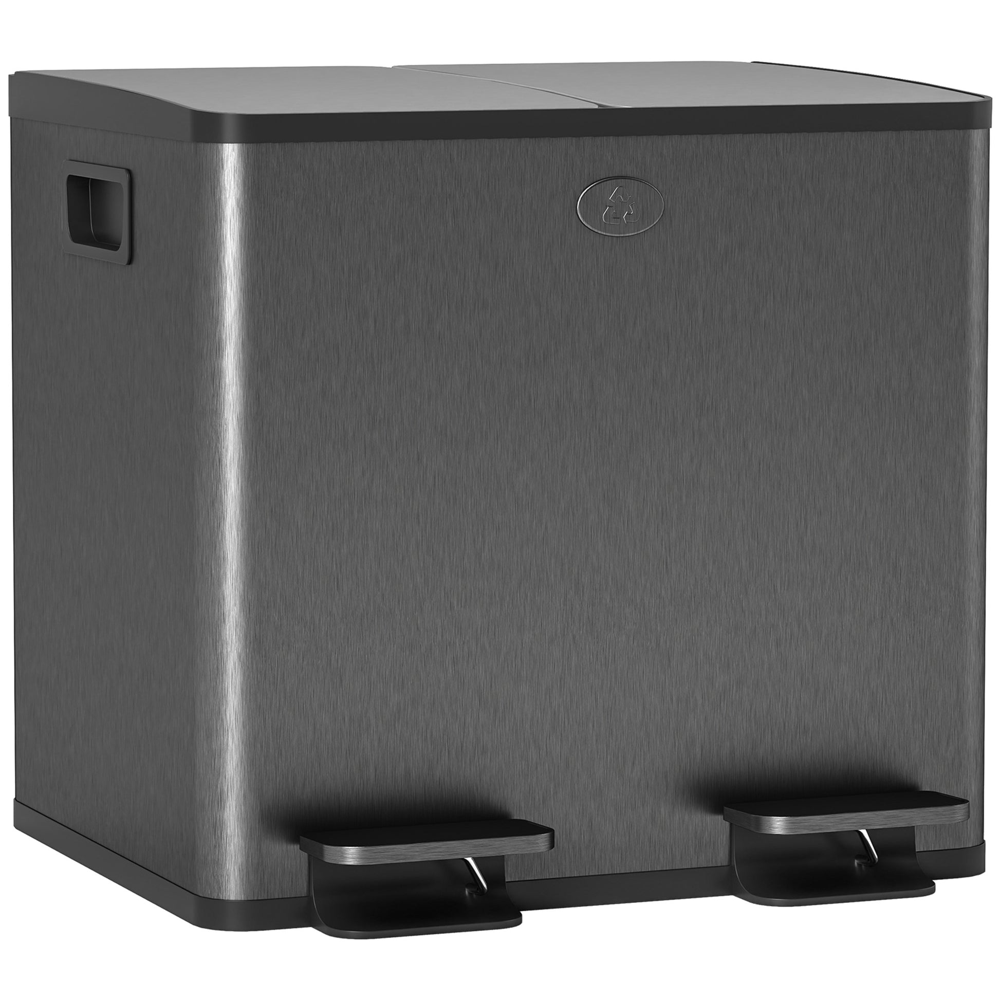 Photo of HOMCOM 30L Dual Compartment Stainless Steel Bin, with Deodoriser Holders - Black in Black colour on a white background