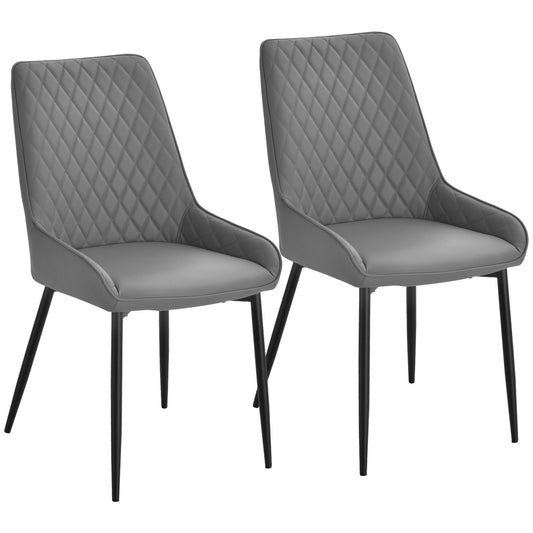 Photo of HOMCOM Set Of 2 Quilted PU Leather Dining Chairs with Metal Frame 4 Legs Foot Caps Home Seating Modern Stylish Executive Grey in Grey colour on a white background