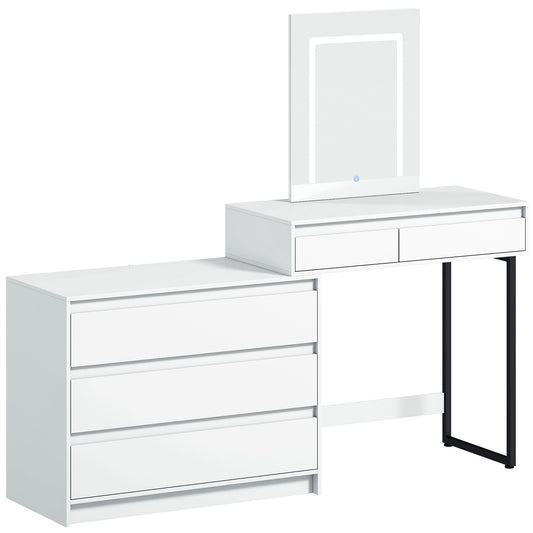 Photo of HOMCOM Vanity Makeup Desk LED Mirror Dressing Table Large Storage 5 Drawers White in White colour on a white background