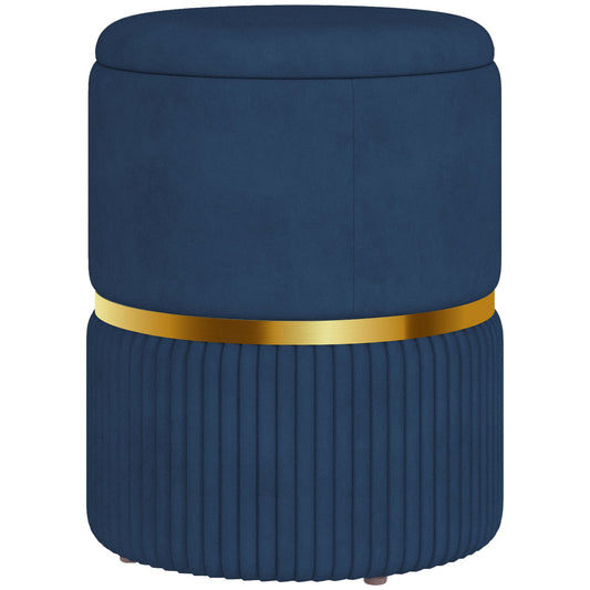 Photo of HOMCOM Velvet-Feel Storage Ottoman - Blue in Blue colour on a white background