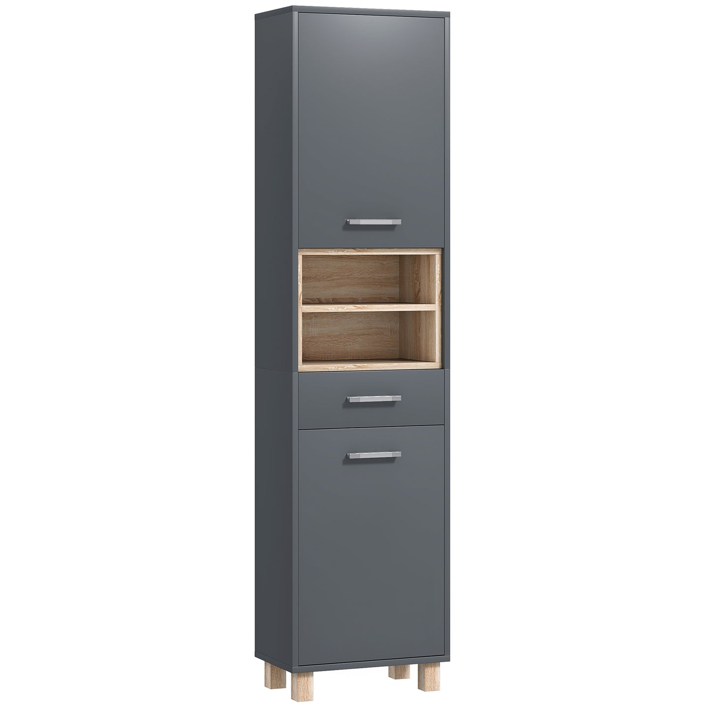 Photo of HOMCOM Tall Bathroom Storage Cabinet with MDF Triamine Board and Waterproof Sticker - Matte Grey in Grey colour on a white background