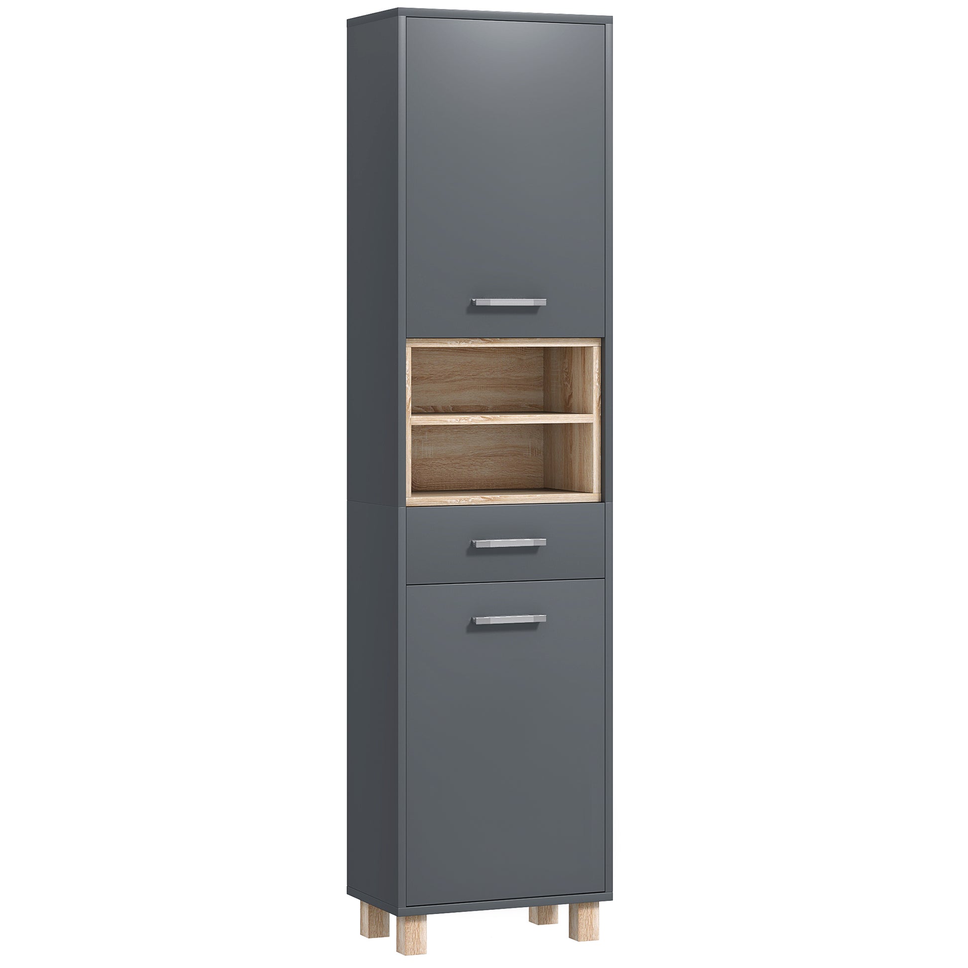 Photo of HOMCOM Tall Bathroom Storage Cabinet with MDF Triamine Board and Waterproof Sticker - Matte Grey in Grey colour on a white background