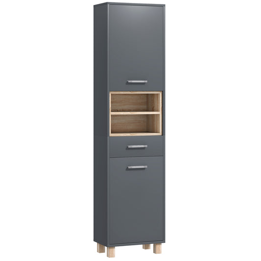 Photo of HOMCOM Tall Bathroom Storage Cabinet with MDF Triamine Board and Waterproof Sticker - Matte Grey in Grey colour on a white background