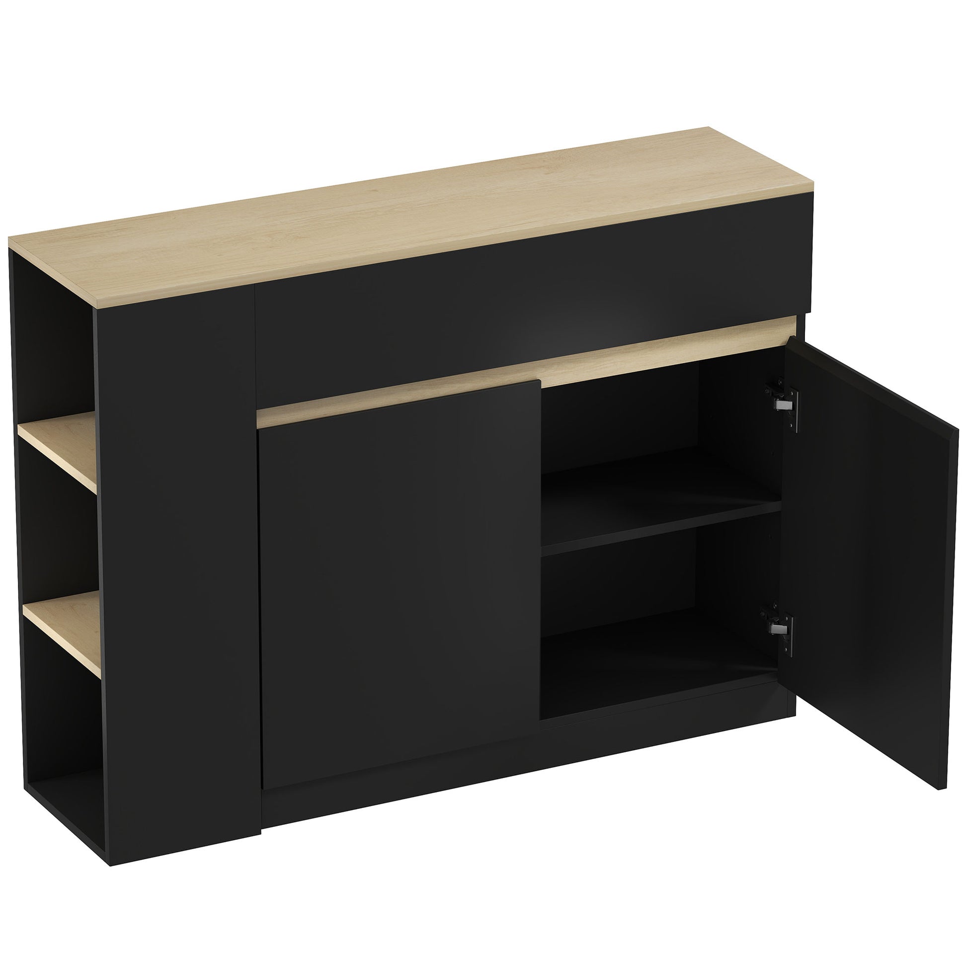 Photo of HOMCOM Kitchen Island, Storage Cabinet with Adjustable Shelf, 2 Drawers, 3 Open Shelves, Black in Black colour on a white background