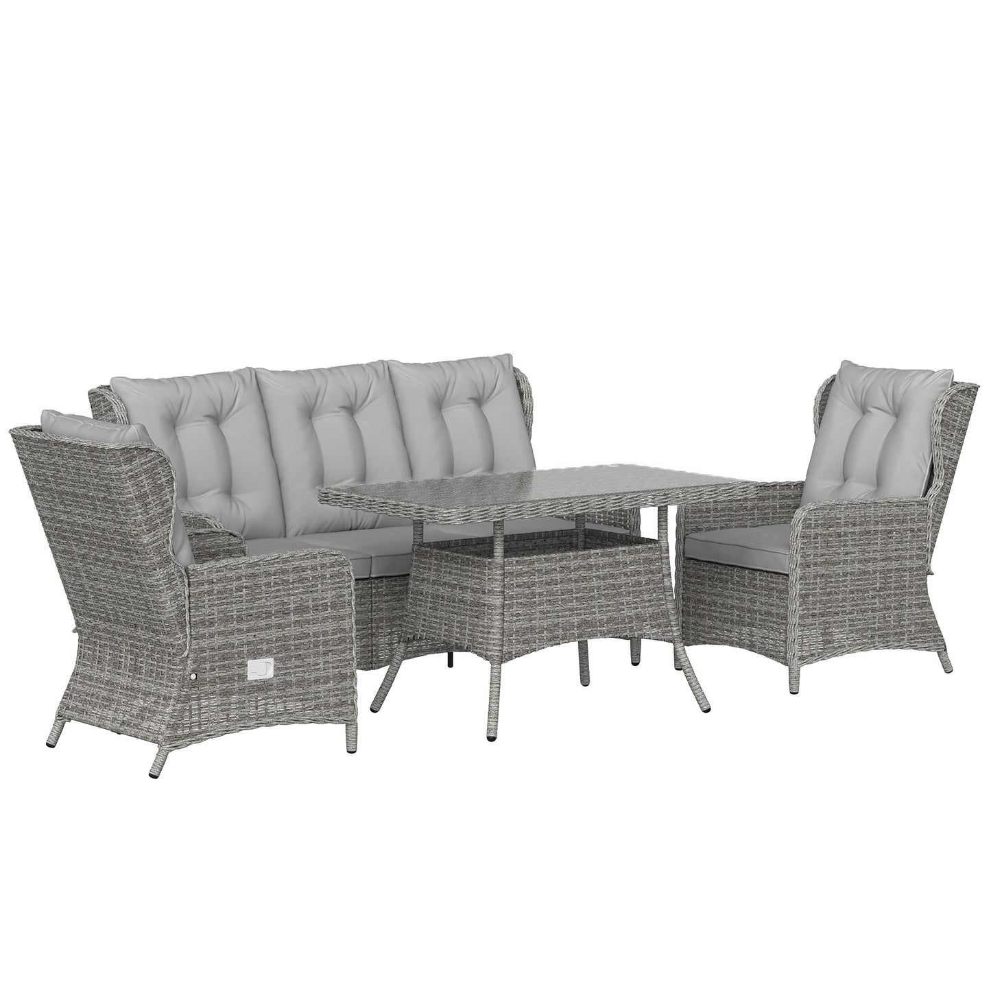 Photo of Outsunny 5 Seater Rattan Garden Furniture Set with Sofa, Reclining Chairs, Table, Patio Rattan Furniture Sofa Sets, Grey in Grey colour on a white background