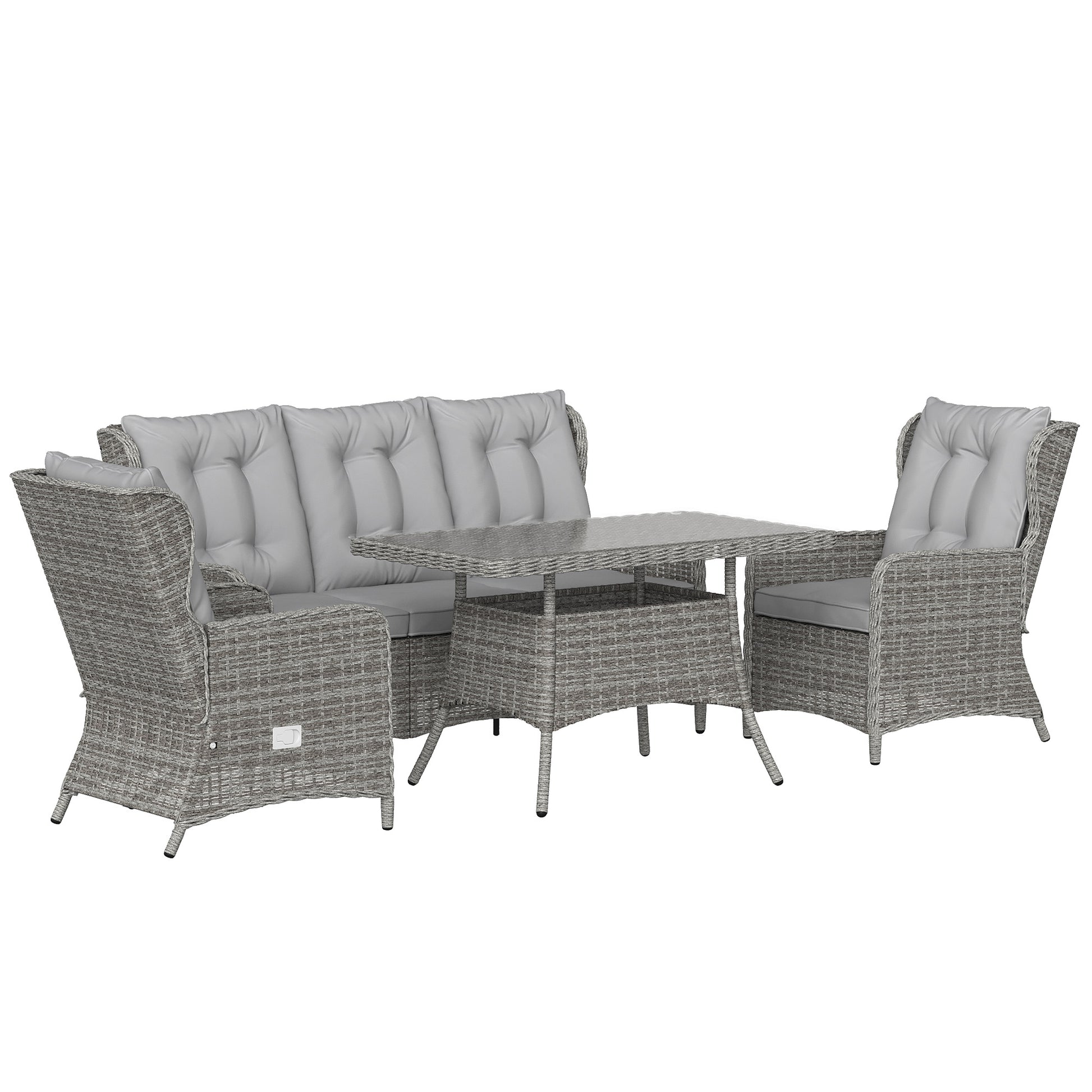 Photo of Outsunny 5 Seater Rattan Garden Furniture Set with Sofa, Reclining Chairs, Table, Patio Rattan Furniture Sofa Sets, Grey in Grey colour on a white background