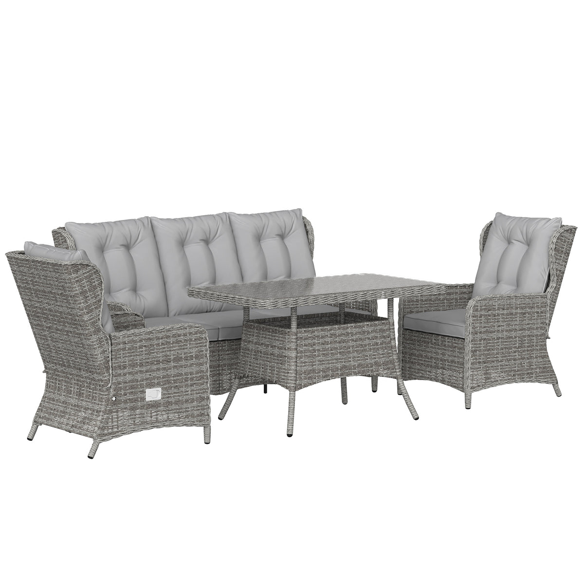 Photo of Outsunny 5 Seater Rattan Garden Furniture Set with Sofa, Reclining Chairs, Table, Patio Rattan Furniture Sofa Sets, Grey in Grey colour on a white background
