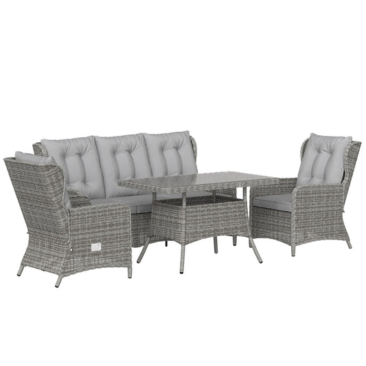 Photo of Outsunny 5 Seater Rattan Garden Furniture Set with Sofa, Reclining Chairs, Table, Patio Rattan Furniture Sofa Sets, Grey in Grey colour on a white background