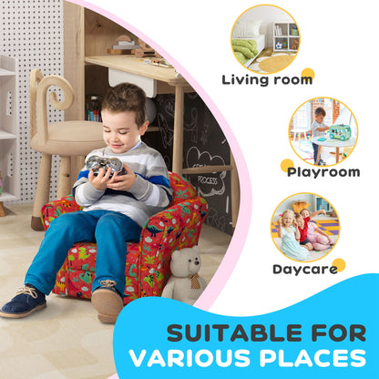 AIYAPLAY dinosaur-print kids armchair shown with a child seated in a playroom