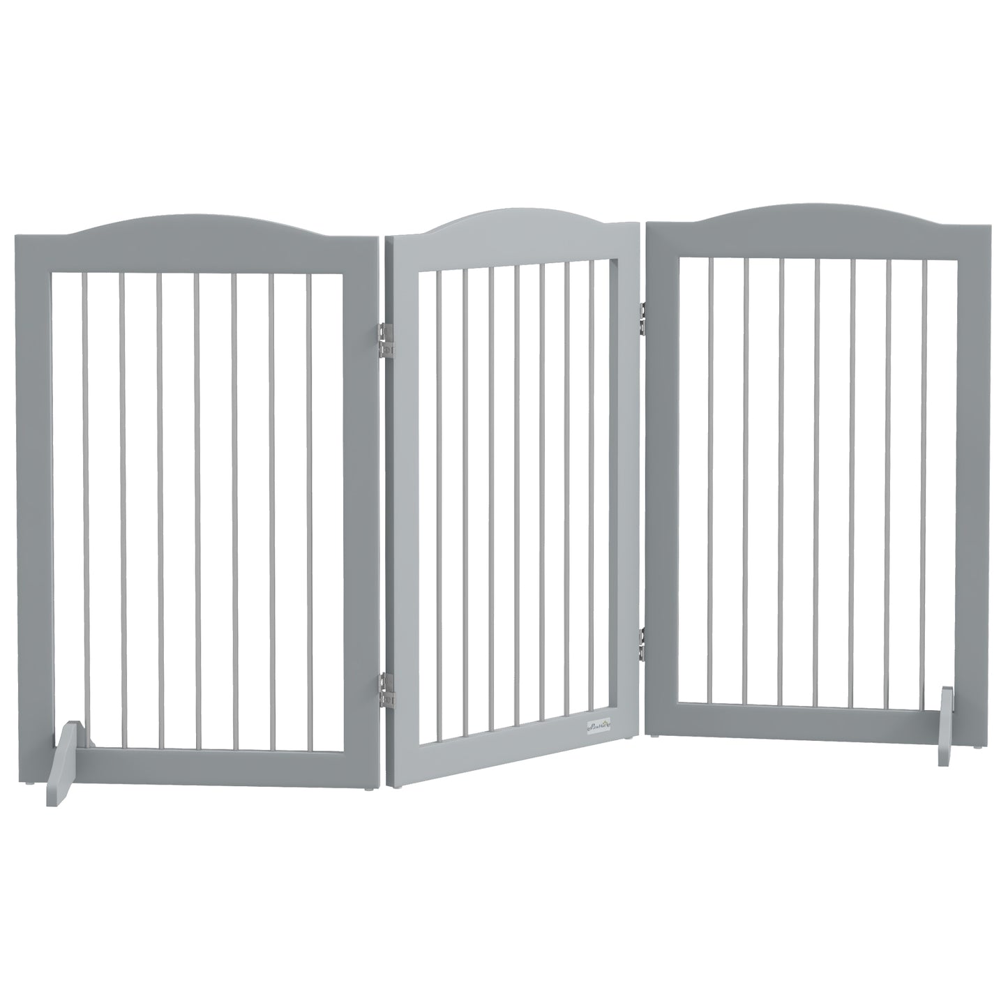 Photo of PawHut Foldable Dog Gate, Freestanding Pet Gate, with Two Support Feet, for Staircases, Hallways, Doorways - Grey in Grey colour on a white background