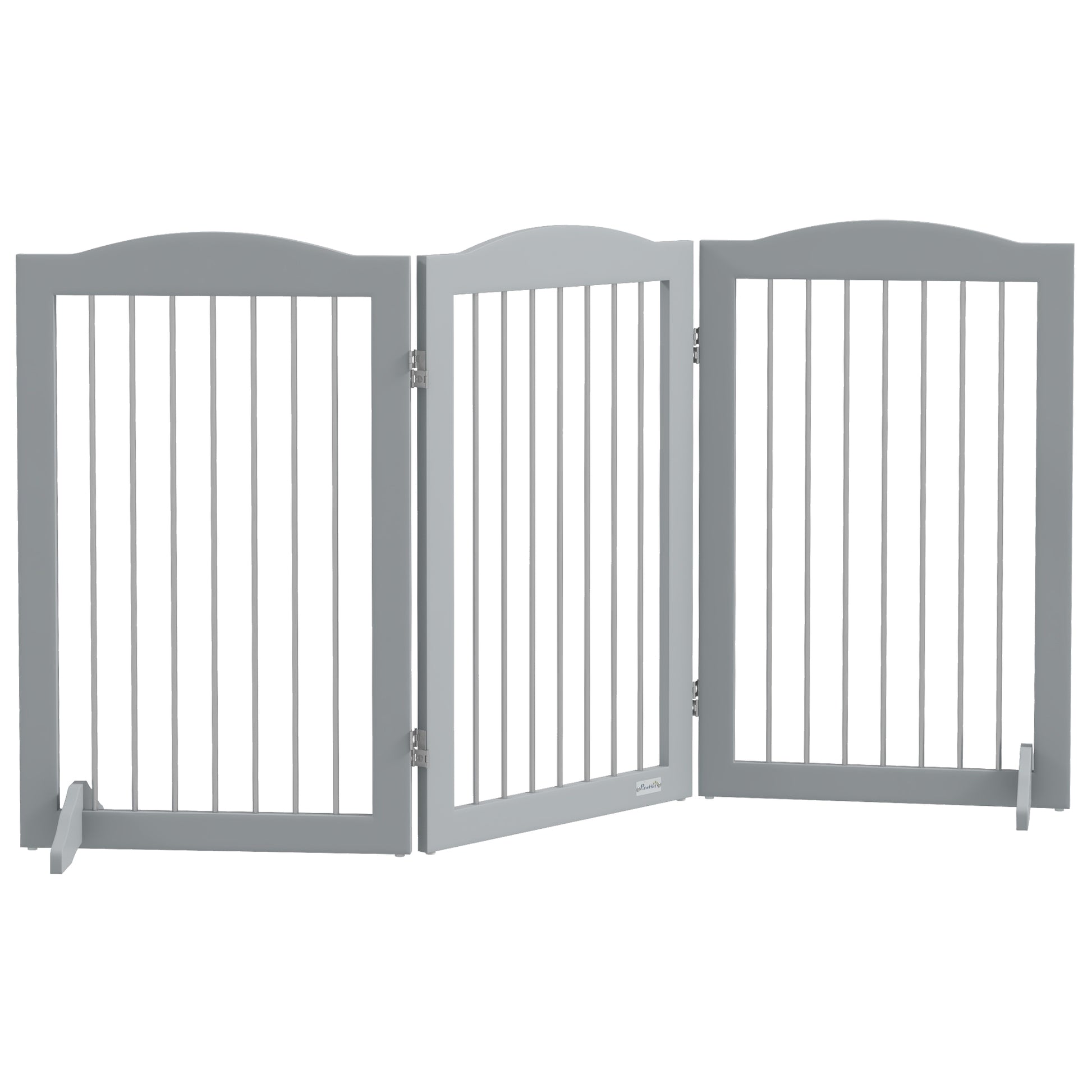 Photo of PawHut Foldable Dog Gate, Freestanding Pet Gate, with Two Support Feet, for Staircases, Hallways, Doorways - Grey in Grey colour on a white background