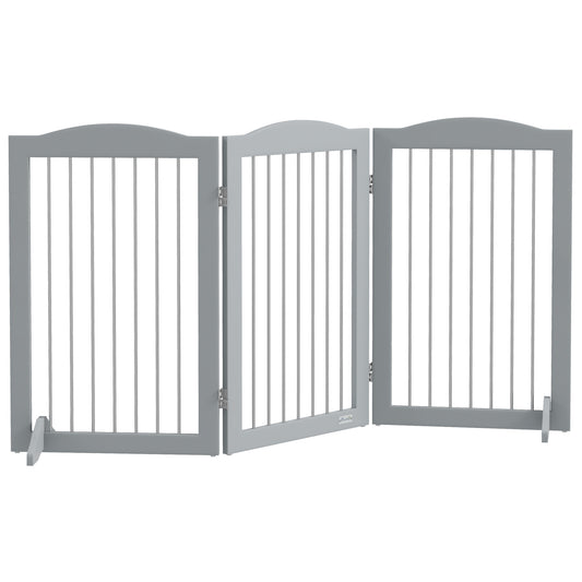 Photo of PawHut Foldable Dog Gate, Freestanding Pet Gate, with Two Support Feet, for Staircases, Hallways, Doorways - Grey in Grey colour on a white background