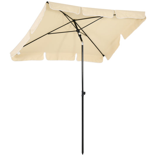 Photo of Outsunny Garden Parasol Umbrella, Outdoor Market Table Umbrella with Ruffles & Aluminium Pole, Rectangular Tilting Parasol Sun Shade Canopy, 2 x 1.3m, Beige in Beige colour on a white background