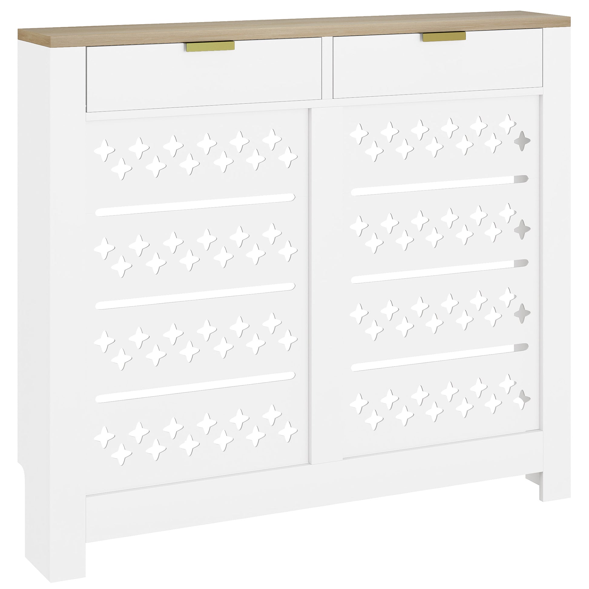Photo of HOMCOM 108 x 19 cm Minimal Radiator Cover, with 2 Drawers - White in White colour on a white background