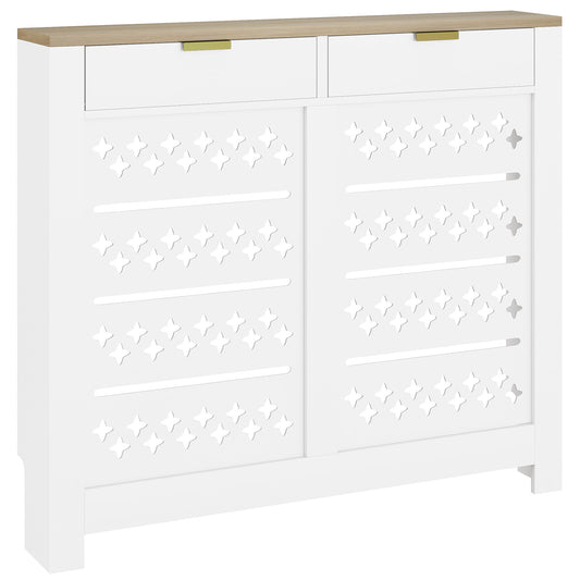 Photo of HOMCOM 108 x 19 cm Minimal Radiator Cover, with 2 Drawers - White in White colour on a white background