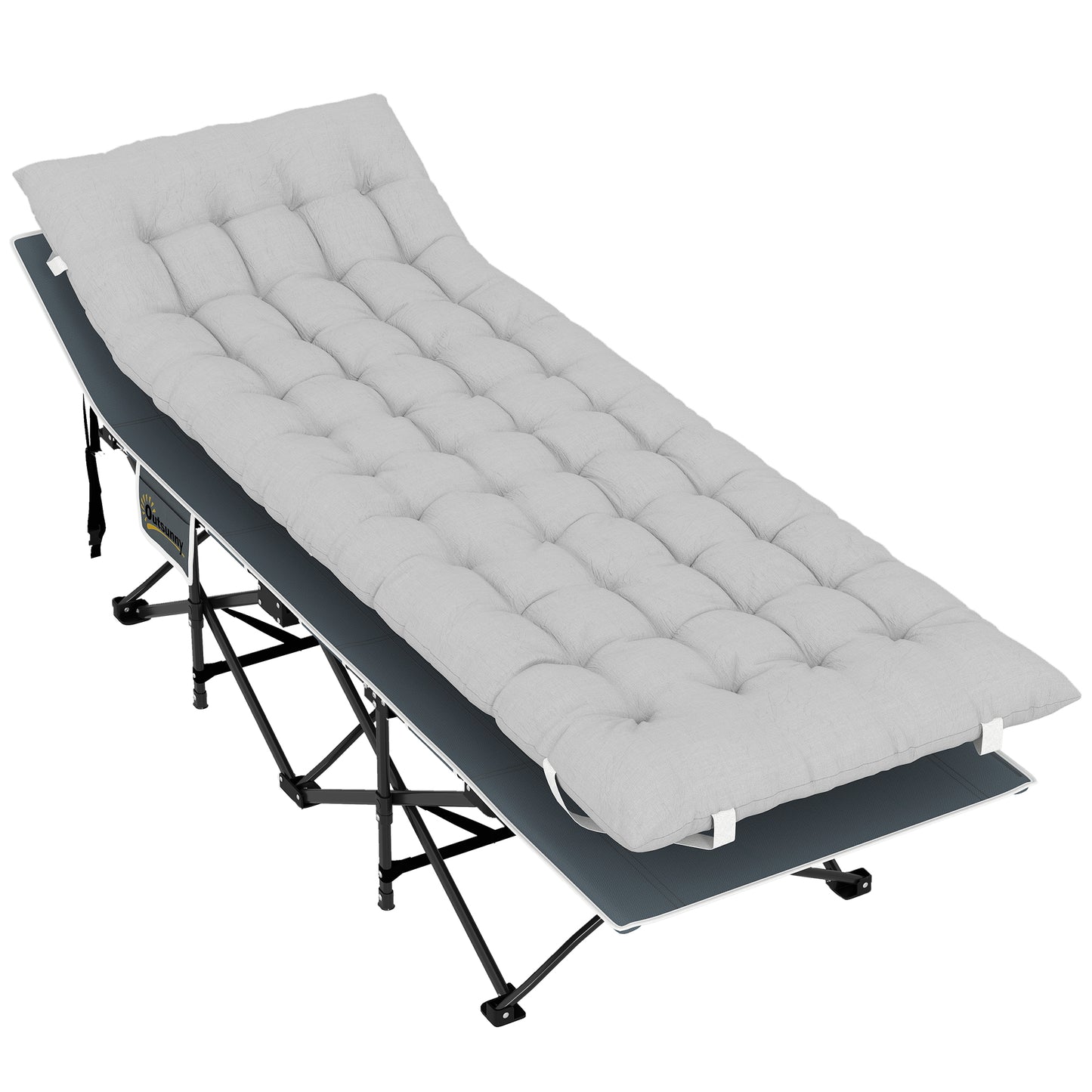 Photo of Outsunny 68cm Wide Folding Bed, Camping Cot for Adults with Mattress, Carry Bag, Storage Pocket, Max Load 150kg, Light Grey in Grey colour on a white background